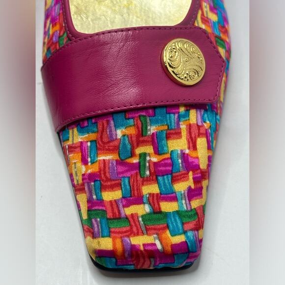 VINTAGE J. Renee Multi-Color Patterned Fabric  HOT PINK “ LIBBY” Heel Size 9 M - Picture 2 of 12